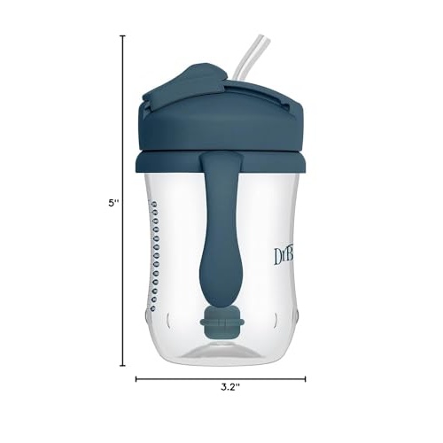 Dr. Brown's Milestones, Baby's First Straw Cup Sippy Cup with Straw, 6m+, 9oz/270ml, 2 Pack, Dark Blue & Vintage Yellow, BPA Free - Image 2