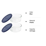Pyrex Storage 4-Cup Round Dish with Dark Blue Plastic Cover, Clear (Pack of 2 Containers) - Image 2