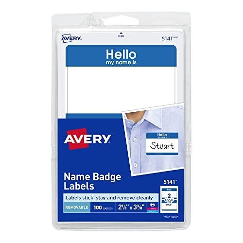 Avery Hello My Name Is Name Tags, White with Blue Border, 100 Removable Name Badges (05141) - Image 1