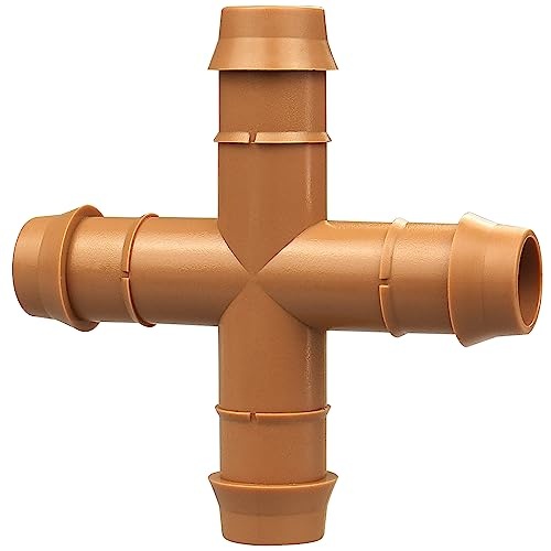 iRunning Drip Irrigation Fittings Barbed Cross Tee for 1/2" Irrigation Tubing(0.600" ID), 14 Pieces Barbed 4 Way Connectors, Drip Line 4 Way Couplings for Drip Sprinkler Garden Lawn Systems - Image 1
