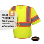 Pioneer Hi Vis Tricot Sleeved Safety Vest - High Visibility Reflective Tape - 4 Pockets - Yellow/Green - for Men & Women - Image 8
