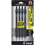 Pilot, G2 Premium Gel Roller Pens, Fine Point 0.7 mm, Black, Pack of 4