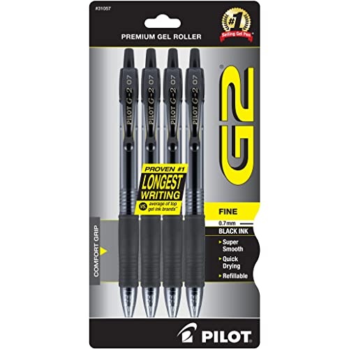 Pilot, G2 Premium Gel Roller Pens, Fine Point 0.7 mm, Black, Pack of 4 - Image 1