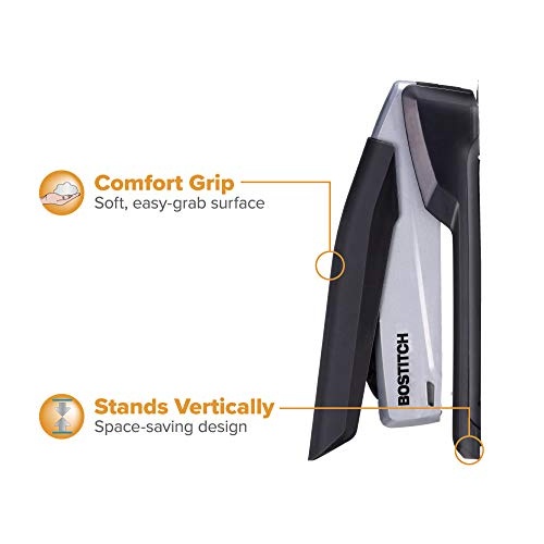 Bostitch Office Executive 3 in 1 Stapler, Includes 210 Staples and Integrated Staple Remover, One Finger Stapling, No Effort, 20 Sheet Capacity, Spring Powered Stapler, Black/Gray (INP20) - Image 3