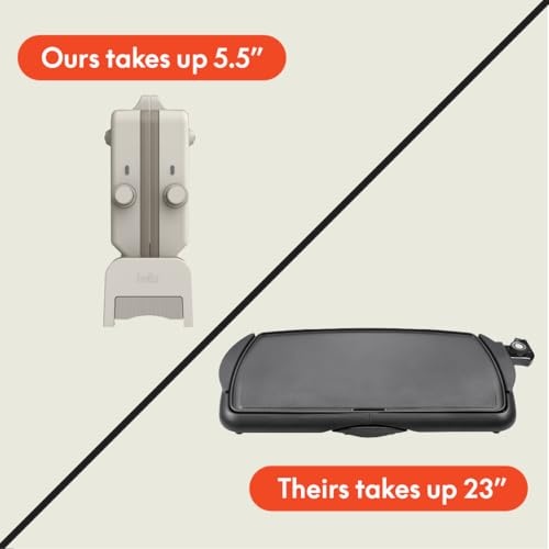 Bella 10"x 20" Ceramic Fold-n-Store Dual Temp Griddle, Fits-anywhere Kitchenware, EverGood Ceramic Nonstick Coating, 2 Temperature Zones up to 400°F​, Dishwasher Safe Drip Tray, 1500 Watt, Oatmilk - Image 5
