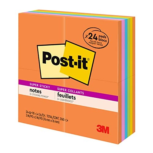 Post-it Super Sticky Notes, 3x3 in, 24 Pads, 2x the Sticking Power,Energy Boost Collection, Bright Colors (Orange, Pink, Blue, Green), Recyclable (654-24SSAU-CP) - Image 7