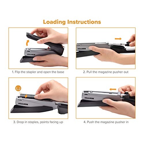 Bostitch Office Executive 3 in 1 Stapler, Includes 210 Staples and Integrated Staple Remover, One Finger Stapling, No Effort, 20 Sheet Capacity, Spring Powered Stapler, Black/Gray (INP20) - Image 2