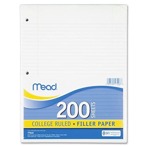 Mead Loose Leaf Paper, Notebook Paper, College Ruled Filler Paper, Standard, 8.5 x 11, 200 Sheets (17208), White - Image 1