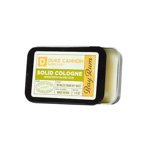 Duke Cannon Supply Co. Solid Cologne for Men Bay Rum (Citrus Musk, Cedarwood, Island Spice) - Concentrated Balm, Travel-Friendly Convenient Tin, Made with Natural & Organic Ingredients 1.5 oz (1 unit) - Image 1