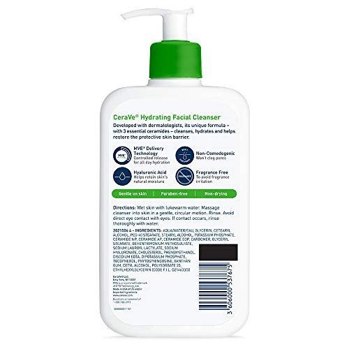 CeraVe Hydrating Facial Cleanser | Moisturizing Non-Foaming Face Wash with Hyaluronic Acid, Ceramides and Glycerin | Fragrance Free Paraben Free | 16 Fluid Ounce - Image 3