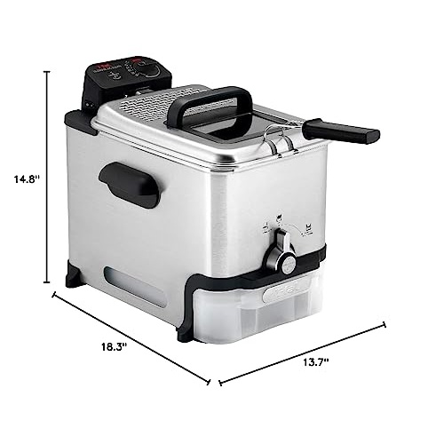 T-fal 3.5L Deep Fryer with Oil Filtration System: 1700W Stainless Steel Fryer, Dishwasher Safe Parts, Digital Timer, Adjustable Temperature Control for Perfect Golden Crispy Results - Image 2