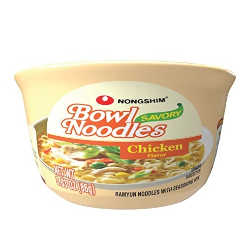 Nongshim Savory Chicken Noodle Soup Instant Ramen, 12 Pack, Microwaveable Bowl Soup Mix, Korean Ramyun with Cabbage & Carrots, Sabor a Pollo - Image 1