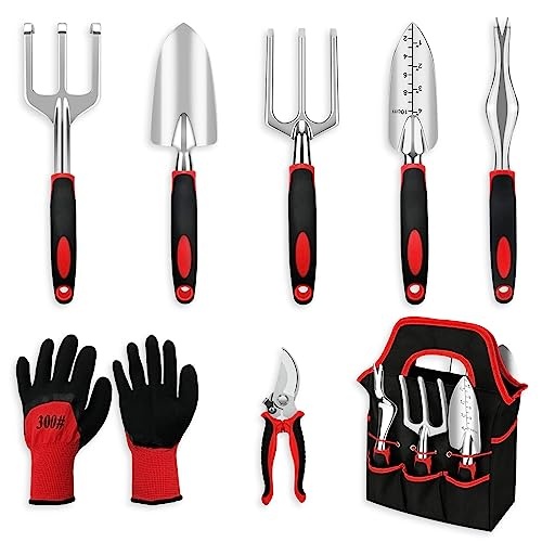 Gardening Tool Set, 8 Pieces Aluminum Heavy Duty Gardening Kit with Ergonomic Handles, Gardening Bag, Ideal Gardening Tool Set - Gifts for Men and Women - Image 1