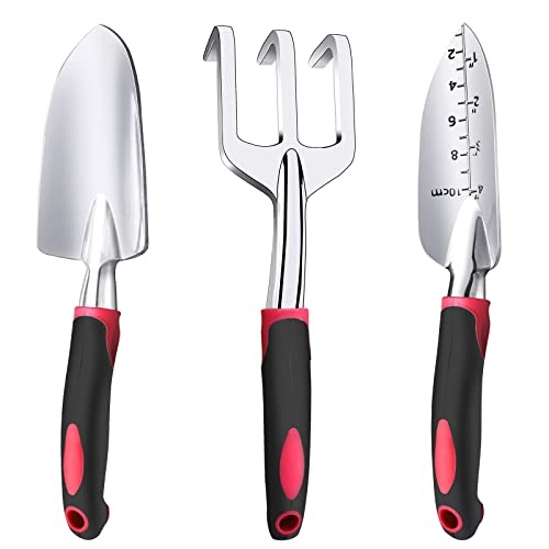 Garden Tool Set, 3 Pieces Aluminum Heavy Gardening Kit Including Hand Shovel, Transplant Shovel and Hand Rake with Soft Rubber Non-Slip Handle, Peoplewholovegardeningenjoy apleasant Experience - Image 1