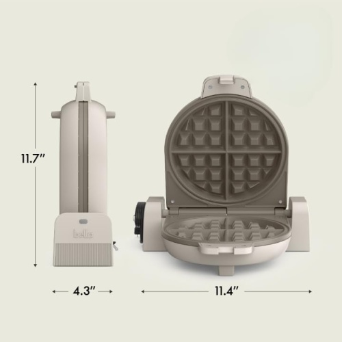 bella Flip-n-Store Belgian Waffle Maker, EverGood™ Ceramic Nonstick Coating, Fits-anywhere™ Kitchenware, Power Indicator Light & Touch Handle, 7” Wide & 1" Deep Plates, 1000 Watt, Oatmilk - Image 4