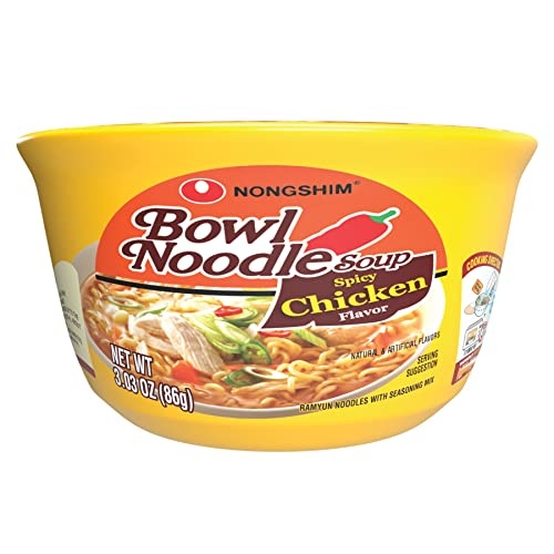Nongshim Spicy Chicken Noodle Soup Instant Ramen, 12 Pack, Korean Microwaveable Bowl Soup Mix, Ramyun with Veggies, Sabor a Pollo - Image 1