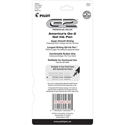 Pilot, G2 Premium Gel Roller Pens, Fine Point 0.7 mm, Black, Pack of 4 - Image 9
