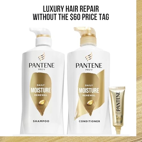 Pantene Shampoo & Conditioner Set, Daily Moisture Renewal with Pro-V Nutrients for Dry, Color-Treated Hair, Long-Lasting Hydration & Nourishment, 27.7 Fl Oz Each, 2-Pack + Miracle Rescue Shot (0.5 Oz) - Image 3