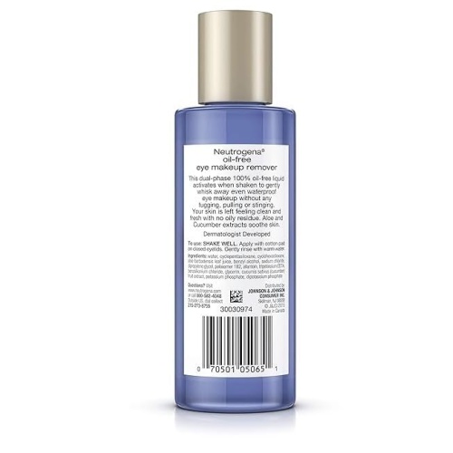 Neutrogena Oil-Free Liquid Eye Makeup Remover, Residue-Free, Non-Greasy, Gentle & Skin-Soothing Solution with Aloe & Cucumber Extract for Waterproof Mascara, 5.5 fl. oz - Image 1
