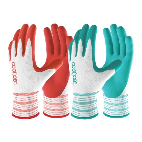 COOLJOB Gardening Gloves for Women and Ladies, 6 Pairs Breathable Rubber Coated Yard Garden Gloves, Outdoor Protective Work Gloves with Grip, Medium Size Fits Most, Red & Green - Image 1