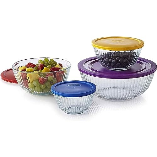 Pyrex 8-piece 100 Years Glass Mixing Bowl Set (Limited Edition) - Assorted Colors Lids - Image 1