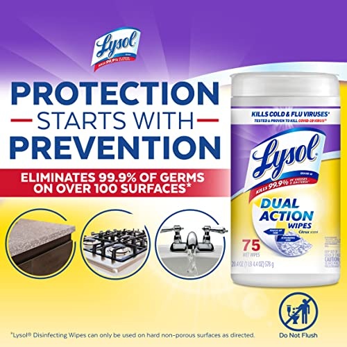 Lysol Dual Action Disinfectant Wipes, Multi-Surface Antibacterial Scrubbing Wipes, For Disinfecting and Cleaning, Citrus Scent, 75ct - Image 3