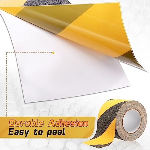Pangda Abrasive Anti Slip Tape Self Adhesive Grip Tape Caution Warning Outdoor Stair Treads Traction Anti Slip Safety Grit for Stairs Ramps Skateboards Floor Deck, Yellow Black (2 Rolls, 4 In x 30 ft) - Image 5
