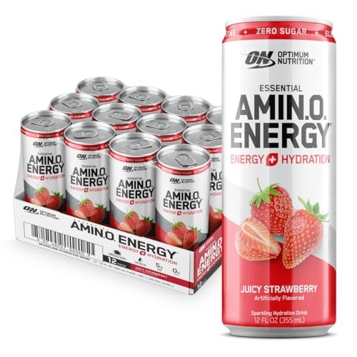 Optimum Nutrition Amino Energy Drink + Electrolytes for Hydration - Sugar Free, Amino Acids, BCAA, Keto Friendly, Sparkling Drink - Juicy Strawberry, Pack of 12 (Packaging May Vary) - Image 1