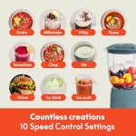 bella 10 Speed Countertop Blender, Juicer & Smoothie Maker, Fits-anywhere™ Kitchenware, Slim Flip & Store Design, Dishwasher Safe 48oz Capacity Pitcher & Lid, Stainless Steel Blade, 450 Watt, Surf - Image 5