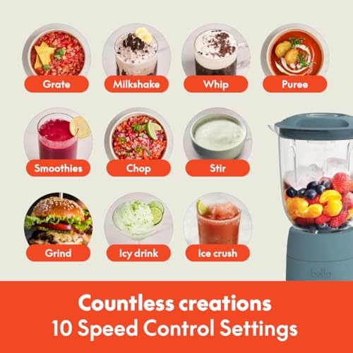 bella 10 Speed Countertop Blender, Juicer & Smoothie Maker, Fits-anywhere™ Kitchenware, Slim Flip & Store Design, Dishwasher Safe 48oz Capacity Pitcher & Lid, Stainless Steel Blade, 450 Watt, Surf - Image 5