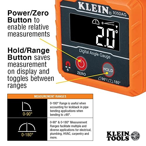 Klein Tools 935DAG Digital Electronic Level and Angle Gauge, Measures 0 - 90 and 0 - 180 Degree Ranges, Measures and Sets Angles - Image 15