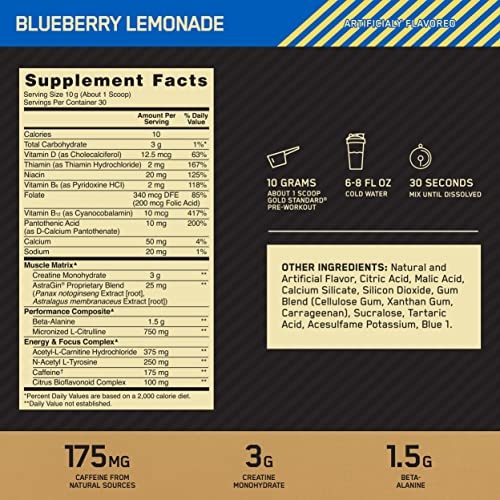 Optimum Nutrition Gold Standard Pre-Workout, Vitamin D for Immune Support, with Creatine, Beta-Alanine, and Caffeine for Energy, Keto Friendly, Blueberry Lemonade, 30 Servings (Packaging May Vary) - Image 6