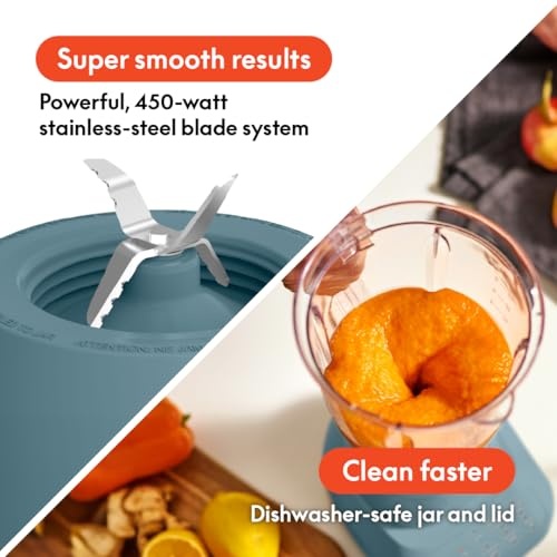 bella 10 Speed Countertop Blender, Juicer & Smoothie Maker, Fits-anywhere™ Kitchenware, Slim Flip & Store Design, Dishwasher Safe 48oz Capacity Pitcher & Lid, Stainless Steel Blade, 450 Watt, Surf - Image 6
