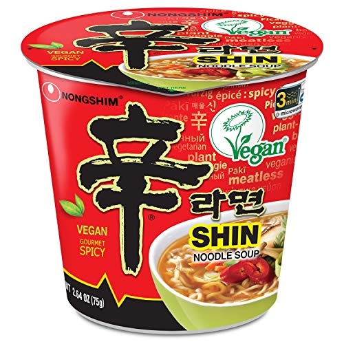 Nongshim Gourmet Spicy Vegan Shin Instant Noodle Soup Mix Cup, 6 Pack, Microwaveable Vegan Meatless Ramen - Image 1