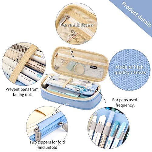 EASTHILL Big Capacity Pencil Pen Case Office College School Large Storage High Capacity Bag Pouch Holder Box Organizer Light Blue - Image 5