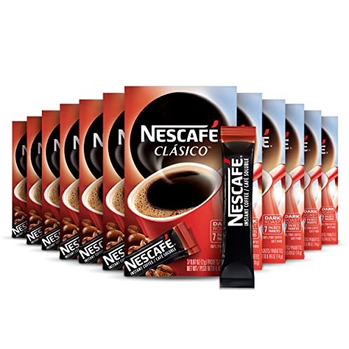 NESCAFE CLASICO, Dark Roast Instant Coffee, 12 boxes (84 packets) - Image 1