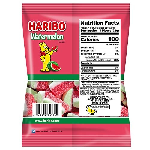 HARIBO Gummi Candy, Watermelon Gummy Candy, 4.1 Ounce Share Size Bags (Pack of 12) Delicious Soft, Chewy & Juicy Sweet Snacks, Fruity Watermelon Flavor - Image 2