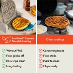 bella Flip-n-Store Belgian Waffle Maker, EverGood™ Ceramic Nonstick Coating, Fits-anywhere™ Kitchenware, Power Indicator Light & Touch Handle, 7” Wide & 1" Deep Plates, 1000 Watt, Oatmilk - Image 5