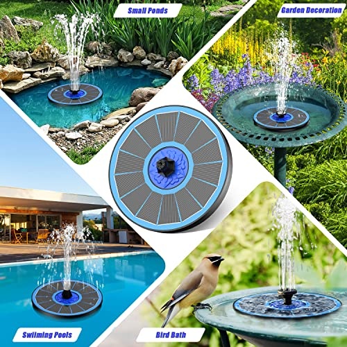 SZMP Solar Fountain 2023 Upgrade, 3.5W Solar Powered Bird Bath Fountains with Flower, Outdoor Water Feature Solar Fountain Pump with 7-in-1 Nozzles, 4 Fixed Pipes for Humingbirds, Garden, Pool, Pond - Image 2