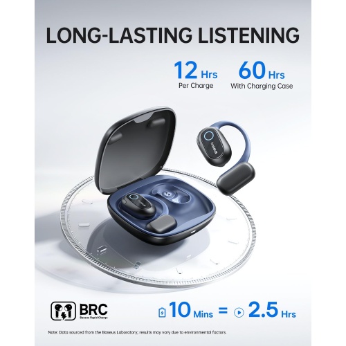 Baseus Open-Ear Headphones, Hi-Res Wireless Audio with LDAC, Rich Bass, Comfortable Silicone Cushion Design, 60H Play, AI Clear Calls, Bluetooth 5.4, IPX4, Open-Ear Earbuds - Bowie MF1 - Image 4