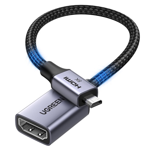 UGREEN Micro HDMI to HDMI Adapter, 10K 8K@60Hz/4K@240Hz Micro HDMI Male Female Bidirectional Cable 2.1 HDR 3D Dolby VRR 48Gbps, Compatible with Raspberry Pi 5/Pi 4/Camera/Portable Monitor, 0.8FT - Image 1
