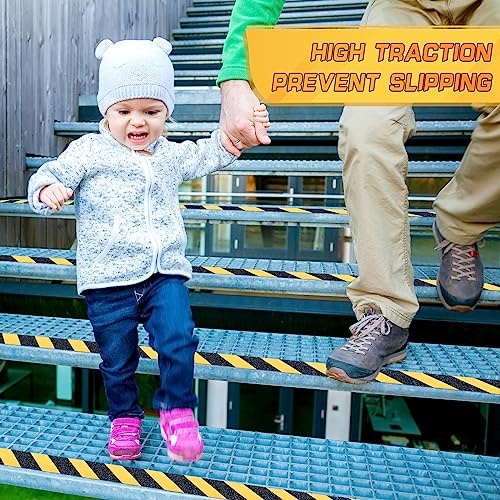 Pangda Abrasive Anti Slip Tape Self Adhesive Grip Tape Caution Warning Outdoor Stair Treads Traction Anti Slip Safety Grit for Stairs Ramps Skateboards Floor Deck, Yellow Black (2 Rolls, 4 In x 30 ft) - Image 4
