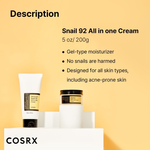 COSRX Snail Mucin 92% Moisturizer, Daily Repair Face Gel Cream Tube Type for Dry, Sensitive Skin, Not Tested on Animals, No Parabens, No Sulfates, No Phthalates, Korean Skin Care (7.05Fl Oz / 200g) - Image 3
