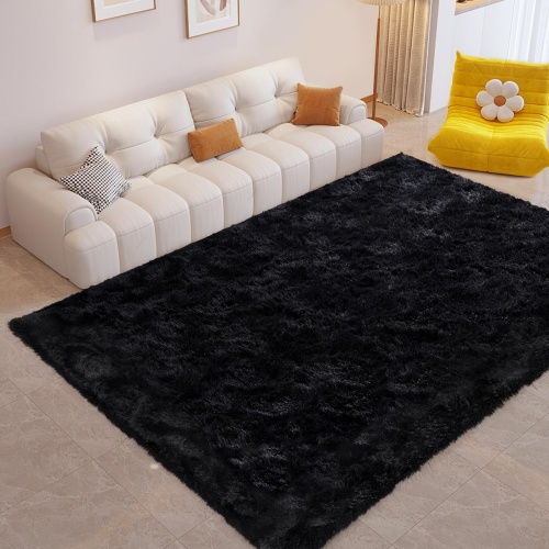 FinRèc Soft Black Rugs for Bedroom Living Room, 4x6 Feet Modern Indoor Fluffy Shaggy Area Rug, Non-Slip Fuzzy Furry Rug for Nursery Kids Room Dorm Room Home Decor, High Pile Plush Floor Carpet - Image 1