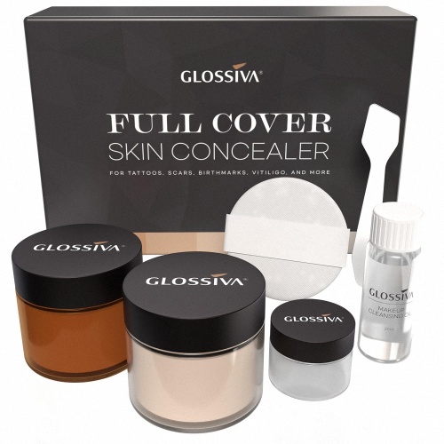 Glossiva Tattoo Cover Up Makeup Waterproof Concealer For Dark Spots, Scars, Vitiligo, And More - 2x30ml - Use on Body, For Legs, for Men and Women (2x30ml) - Image 1