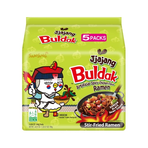 Samyang Buldak Jjajang Korean Spicy Hot Chicken Stir-Fried Noodles 4.94oz (Pack of 5) - Image 1