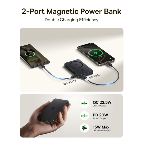 Baseus Magsafe Portable Charger, Qi2 Certified 10,000mAh Magnetic Power Bank, 2-Port Wireless Magsafe Battery Pack with Fast Charging USB-C & USB-A for iPhone 16/15/14/13/12 Series, 2025 New Version - Image 6