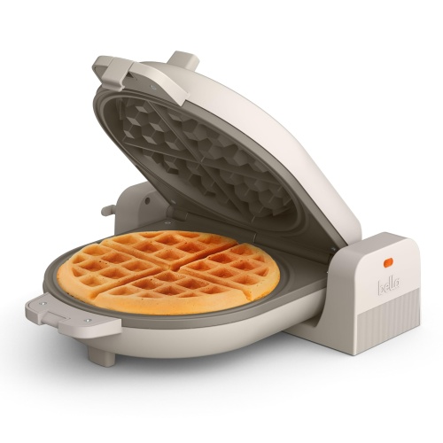 bella Flip-n-Store Belgian Waffle Maker, EverGood™ Ceramic Nonstick Coating, Fits-anywhere™ Kitchenware, Power Indicator Light & Touch Handle, 7” Wide & 1" Deep Plates, 1000 Watt, Oatmilk - Image 1