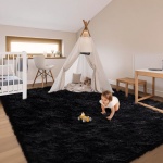 FinRèc Soft Black Rugs for Bedroom Living Room, 4x6 Feet Modern Indoor Fluffy Shaggy Area Rug, Non-Slip Fuzzy Furry Rug for Nursery Kids Room Dorm Room Home Decor, High Pile Plush Floor Carpet - Image 2