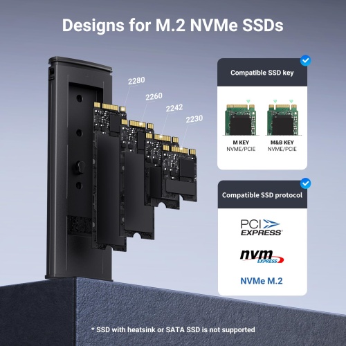 UGREEN SSD Enclosure, Tool-Free USB C External, 10Gbps M.2 NVMe to USB Adapter/Reader Supports M and B&M Keys and Size 2230/2242 /2260/2280 SSDs - Image 6